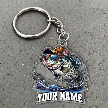 Maxcorners Crappie Fishing Sunglasses And Camo Hat Personalized Name 3D Keychain And Ornament