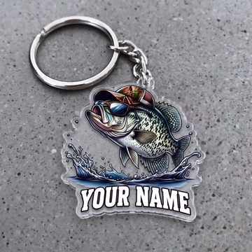 Maxcorners Crappie Fishing Sunglasses And Camo Hat Personalized Name 3D Keychain And Ornament