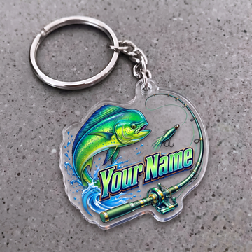 Maxcorners Mahi Mahi Fishing Rod And Lure Personalized Name 3D Keychain And Ornament