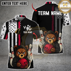Maxcorners Bowling Strike Squad Angry Bear Personalized Name 3D Unisex Shirt
