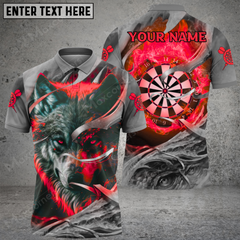 Maxcorners Darts Wolf Flame Mutilcolor Options Personalized Name, Team Name 3D Polo Shirt