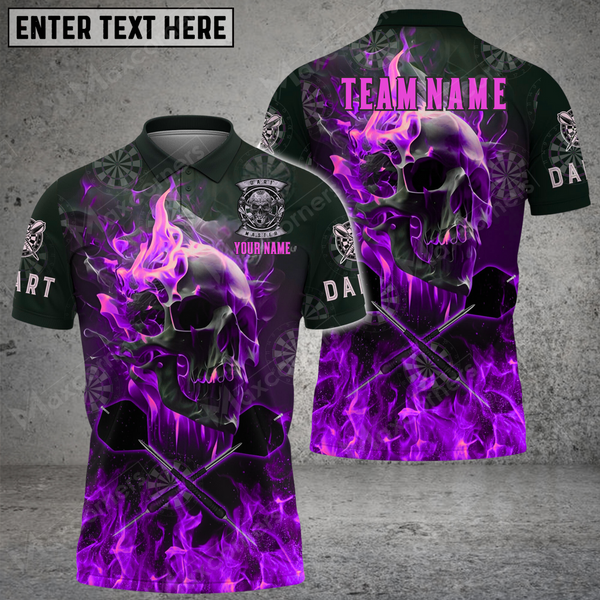 Maxcorners Darts Skull Flame Mutilcolor Options Personalized Name, Team Name 3D Polo Shirt