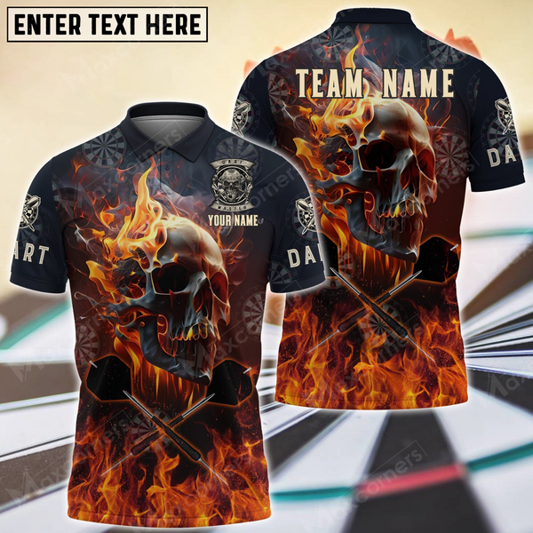 Maxcorners Darts Skull Flame Mutilcolor Options Personalized Name, Team Name 3D Polo Shirt