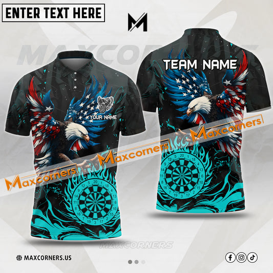 Maxcorners Darts Vintage Eagle American Flag Mutilcolor Options Personalized Name, Team Name 3D Polo Shirt