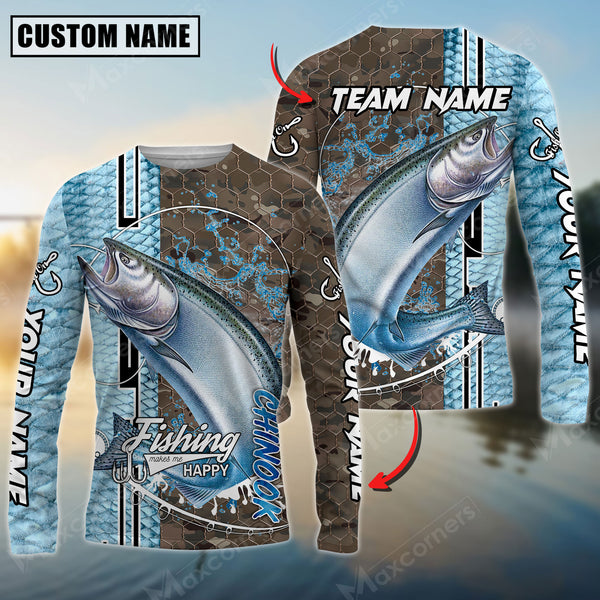 Maxcorners Chinook Fishing Skin Fish Sport Jersey Sun Protection Personalized Name, Team Name Long Sleeve Shirt