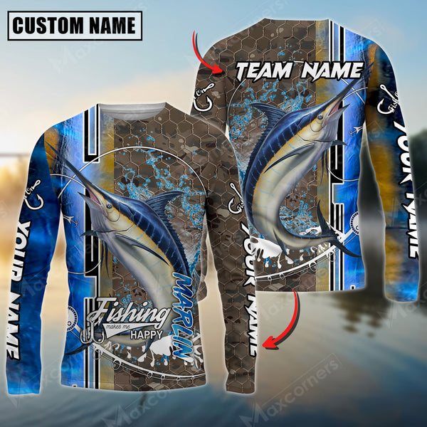 Maxcorners Marlin Fishing Skin Fish Sport Jersey Sun Protection Personalized Name, Team Name Long Sleeve Shirt