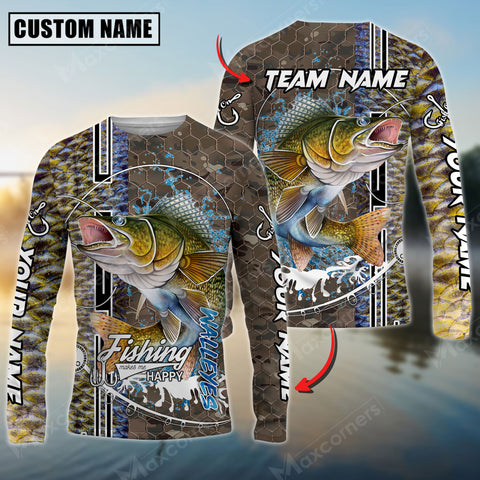 Maxcorners Walleyes Fishing Skin Fish Sport Jersey Sun Protection Personalized Name, Team Name Long Sleeve Shirt