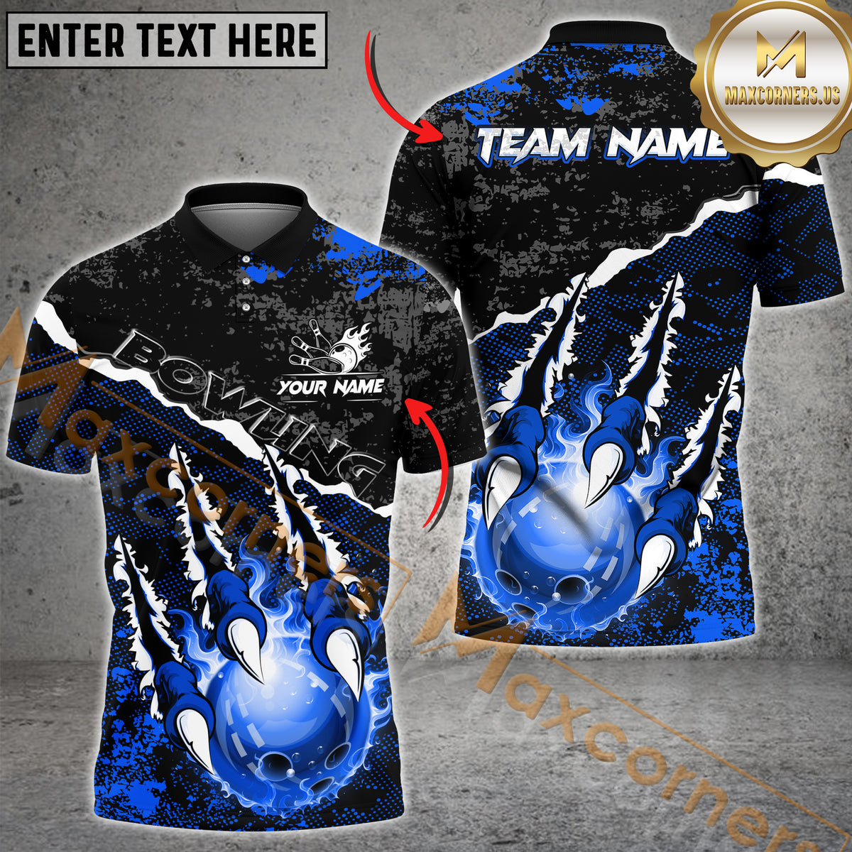 Maxcorners Monster Hand Bowling Jersey Multicolor Customized Name, Team Name 3D Polo Shirt