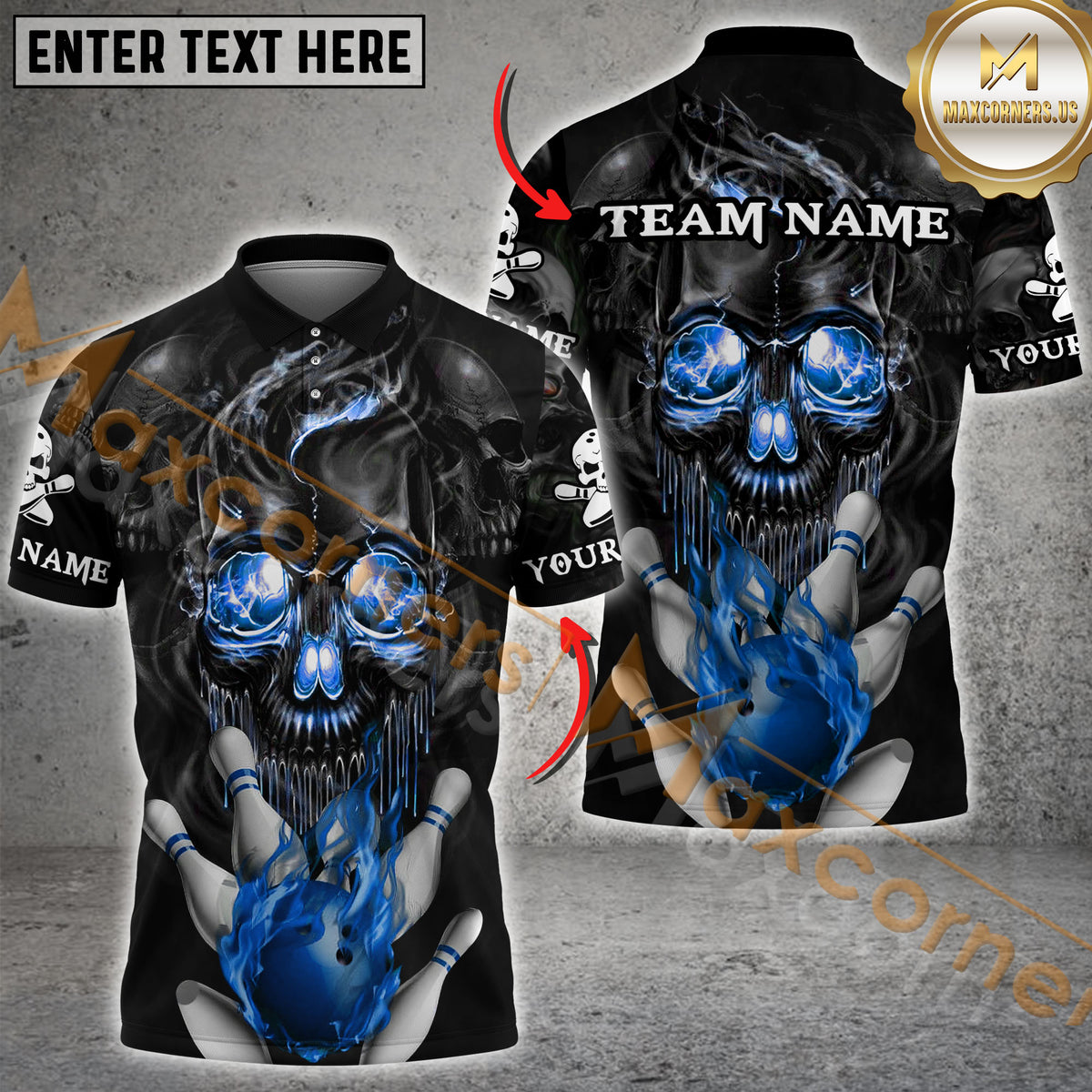 Maxcorners Skull Flame Bowling Jersey Multicolor Options Personalized Name, Team Name 3D Shirt