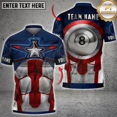 Maxcorners Billiards Captain Shield 8 Ball Design Personalized Name 3D Unisex Shirt