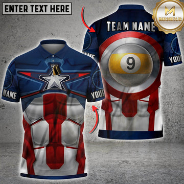 Maxcorners Billiards Captain Shield 9 Ball Design Personalized Name 3D Unisex Shirt