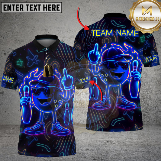 Maxcorners Bowling Neon Flame Character Multicolor Customized Name Team Name 3D Shirts