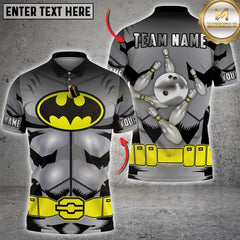 Maxcorners Bowling Hero Suit Bat Style Chest Logo Strike Pin Back Design Personalized Name 3D Unisex Shirt