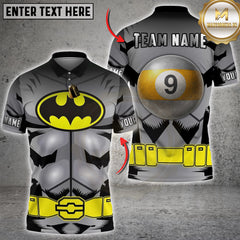 Maxcorners Billiards Hero Suit Bat Style Chest Logo 9 Ball Back Design Personalized Name 3D Unisex Shirt