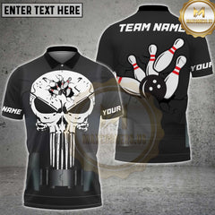 Maxcorners Bowling Skull Cracked Pin Design Personalized Name 3D Unisex Shirt