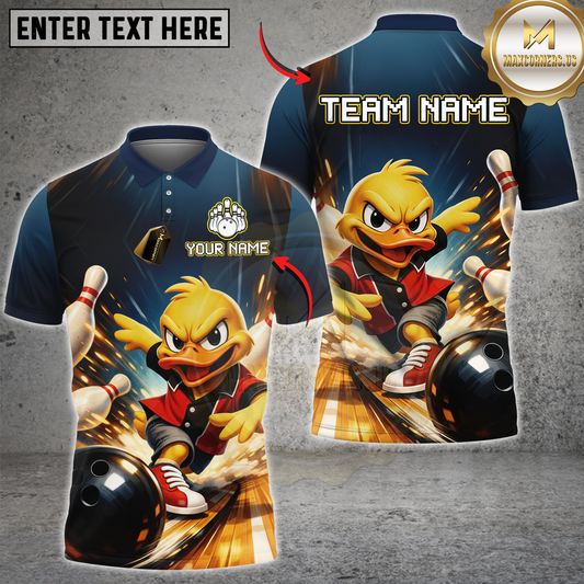 Maxcorners Personalized Funny Duck Bowling Team Shirt for Men Bowling League Uniform Polo & 1/4-Zip LM0901