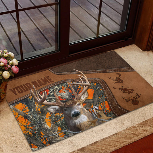 Maxcorners Deer Hunting Camo Forest Personalized Name 3D Doormat