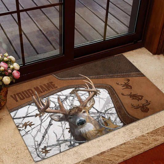 Maxcorners Deer Hunting Camo Forest Personalized Name 3D Doormat