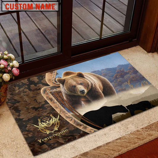 Maxcorners Bear Hunting Forest Camo Sunset Scene Personalized Name 3D Doormat