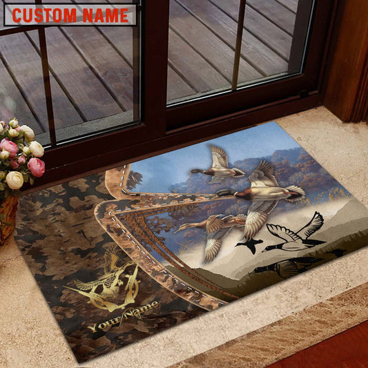 Maxcorners Duck Hunting Forest Camo Sunset Scene Personalized Name 3D Doormat