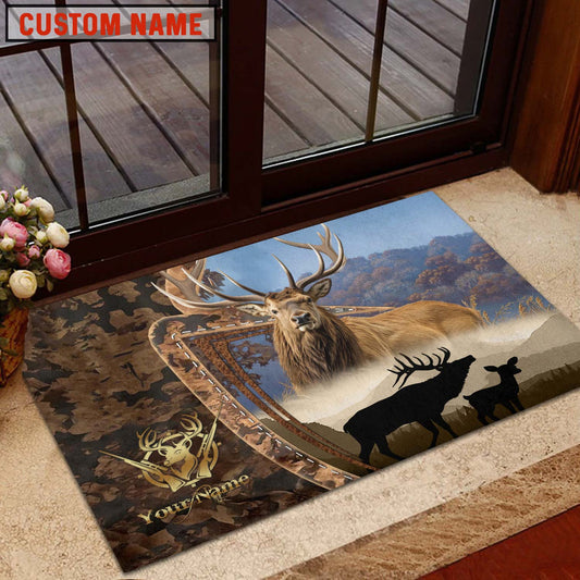 Maxcorners Elk Hunting Forest Camo Sunset Scene Personalized Name 3D Doormat