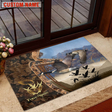 Maxcorners Goose Hunting Forest Camo Sunset Scene Personalized Name 3D Doormat