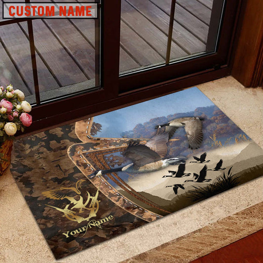 Maxcorners Goose Hunting Forest Camo Sunset Scene Personalized Name 3D Doormat