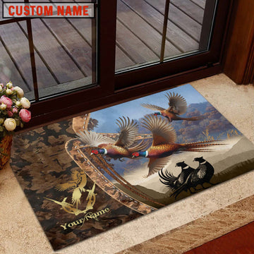 Maxcorners Pheasant Hunting Forest Camo Sunset Scene Personalized Name 3D Doormat
