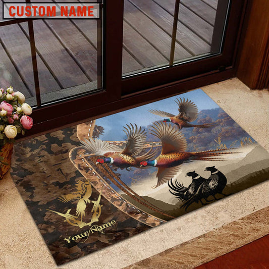 Maxcorners Pheasant Hunting Forest Camo Sunset Scene Personalized Name 3D Doormat