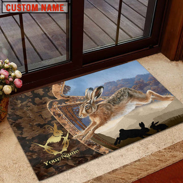 Maxcorners Rabbit Hunting Forest Camo Sunset Scene Personalized Name 3D Doormat