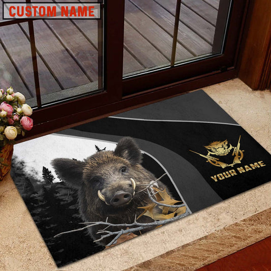 Maxcorners Boar Hunting Forest Classic Personalized Name 3D Doormat