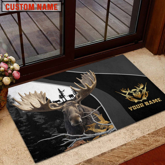 Maxcorners Moose Hunting Forest Classic Personalized Name 3D Doormat
