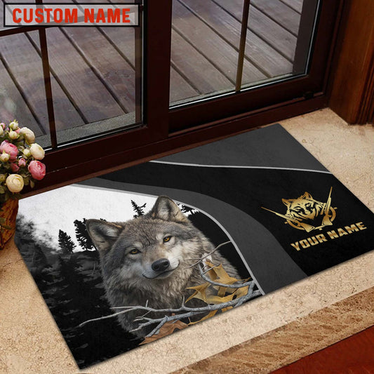 Maxcorners Wolf Hunting Forest Classic Personalized Name 3D Doormat