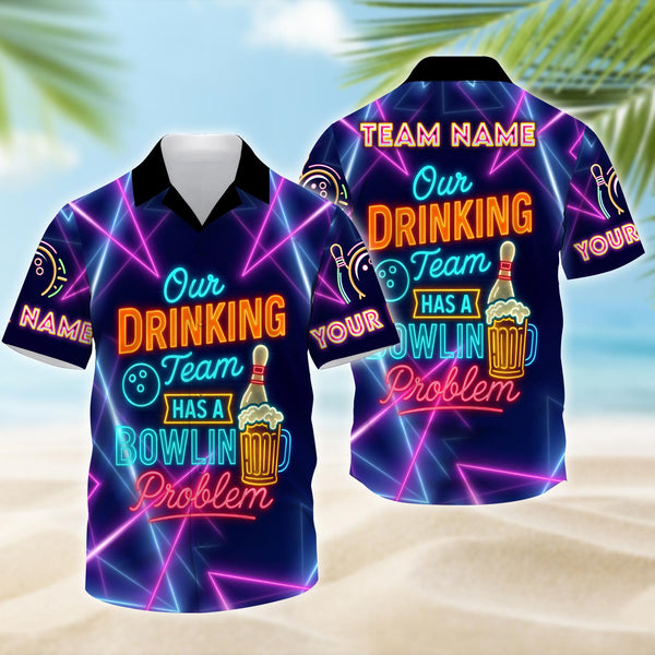 Maxcorners Bowling Drinking Team Bowling Problem With Neon Style Personalized Name 3D Unisex Shirt