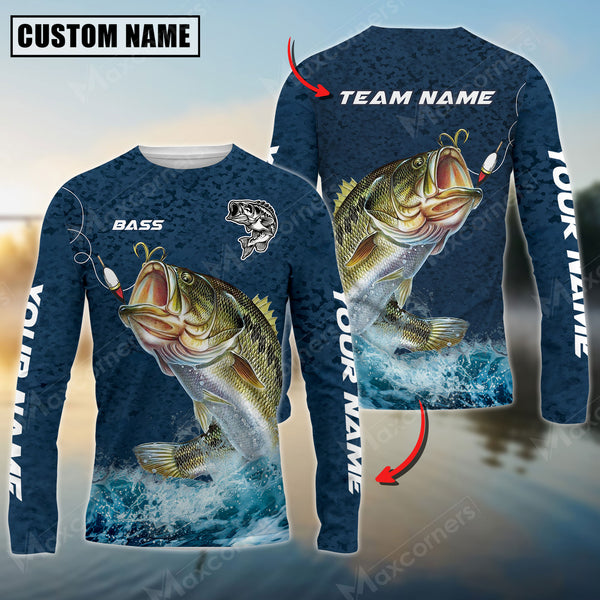 Maxcorners Bass Fishing Tournament Sun Protection Personalized Name, Team Name Long Sleeve Shirt