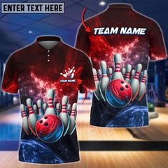 Maxcorners Bowling & Pins Light Crash Multicolor Option Customized Name, Team Name 3D Polo Shirt 01