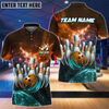 Maxcorners Bowling & Pins Light Crash Multicolor Option Customized Name, Team Name 3D Polo Shirt