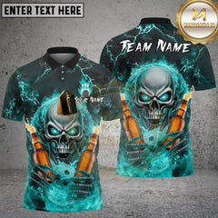 Maxcorners Bowling Flaming Skull And Beer Multicolor Customized Name, Team Name 3D Shirts