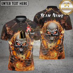 Maxcorners Bowling Flaming Skull And Beer Multicolor Customized Name, Team Name 3D Shirts