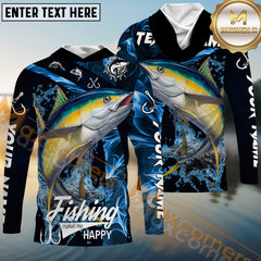 Maxcorners Tuna Fishing Blue Smoke Sun Protection Personalized Name,Team Name 3D Long Sleeve Shirt
