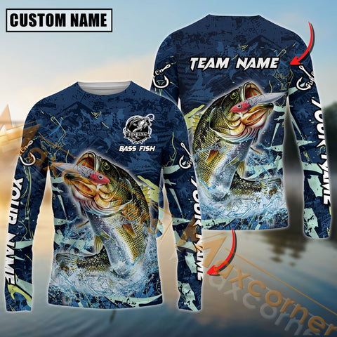 Maxcorners Bass Fishing Sport Jersey Personalized Name, Team Name Long Sleeve Shirt