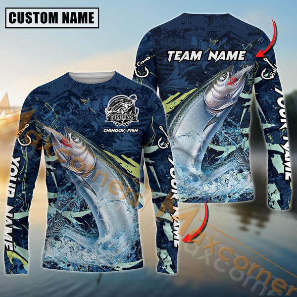 Maxcorners Chinook Fishing Sport Jersey Personalized Name, Team Name Long Sleeve Shirt