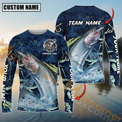 Maxcorners Chinook Fishing Sport Jersey Personalized Name, Team Name Long Sleeve Shirt