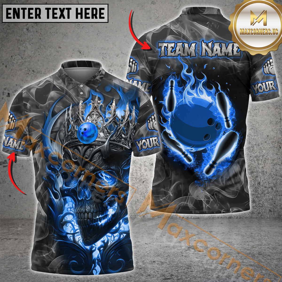 Maxcorners Skull Smoke Bowling Jersey Multicolor Options Personalized Name, Team Name 3D Shirt