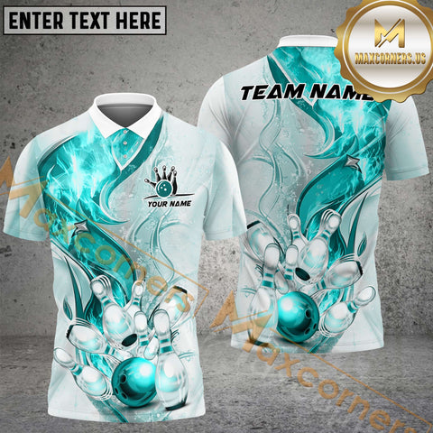 Maxcorners Water And Fire Shine Light Wave Pattern Bowling Jersey Multicolor Option Customized Name, Team Name 3D Shirt