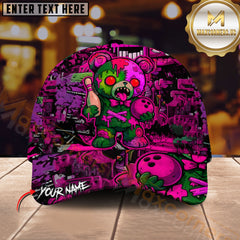 Maxcorners Bowling Zombie Teddy Multicolor Personalized Name 3D Cap