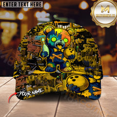 Maxcorners Bowling Zombie Teddy Multicolor Personalized Name 3D Cap