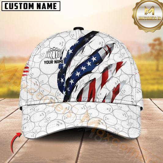 Maxcorners Bowling US Flag Ball Pattern Personalized Name 3D Cap