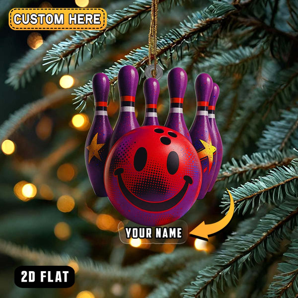 Maxcorners Personalized Bowling Smiley Pins 3D Acrylic Ornament, Custom Holiday Tree Decor, Perfect Gift for Bowler