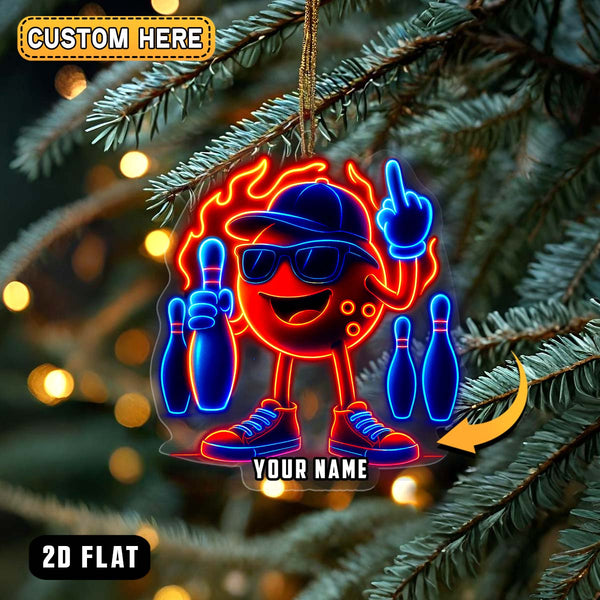 Maxcorners Personalized Bowling Neon Flame 3D Acrylic Ornament, Custom Holiday Tree Decor, Perfect Gift for Bowler